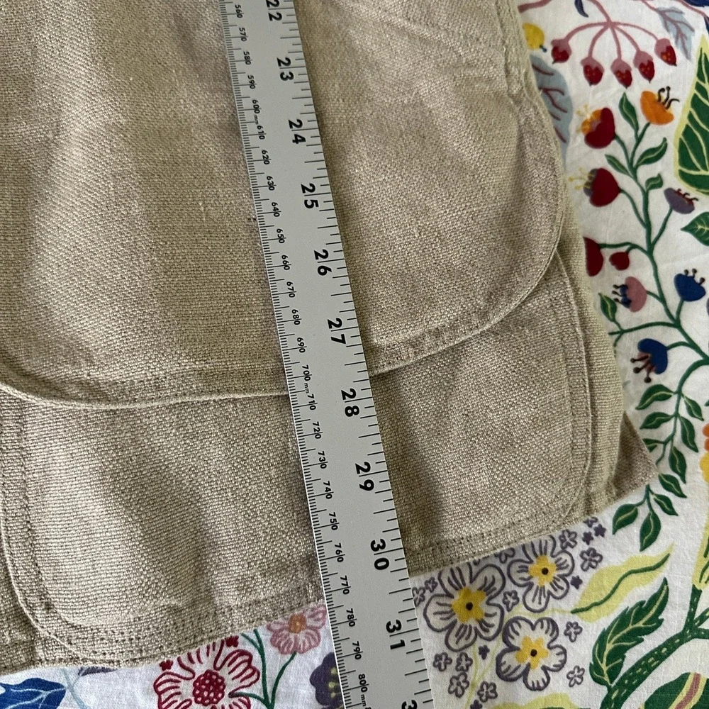 Vtg Banana Republic Safari‎ Jacket Mens XS Beige Linen Leather Collar Field Coat